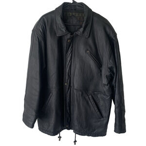 New River Mens LARGE Black Lamb Leather Heavy Weight Coat Lambskin Vintage
